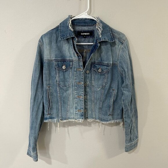 NWT Express Denim Distressed Blue Jean Jacket Women's Size XS - Picture 1 of 4